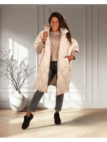 Beige lange oversized bodywarmer