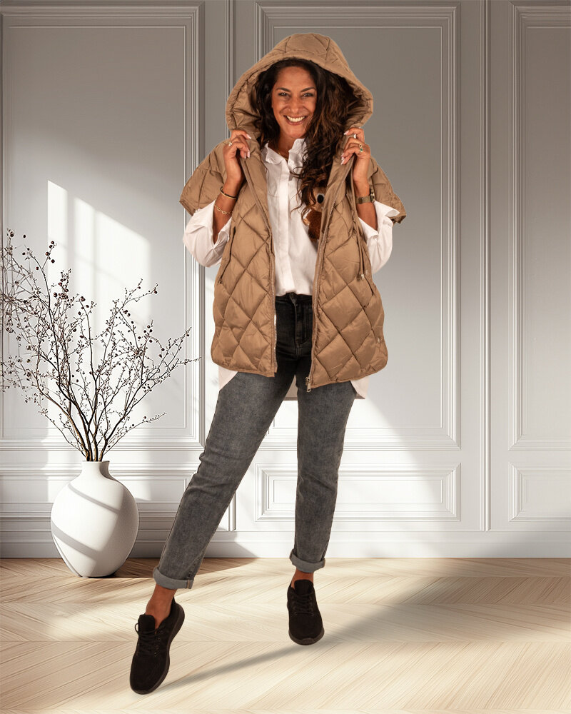 Camel oversized bodywarmer van Trendy ing.