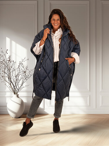 Donkerblauwe lange oversized bodywarmer