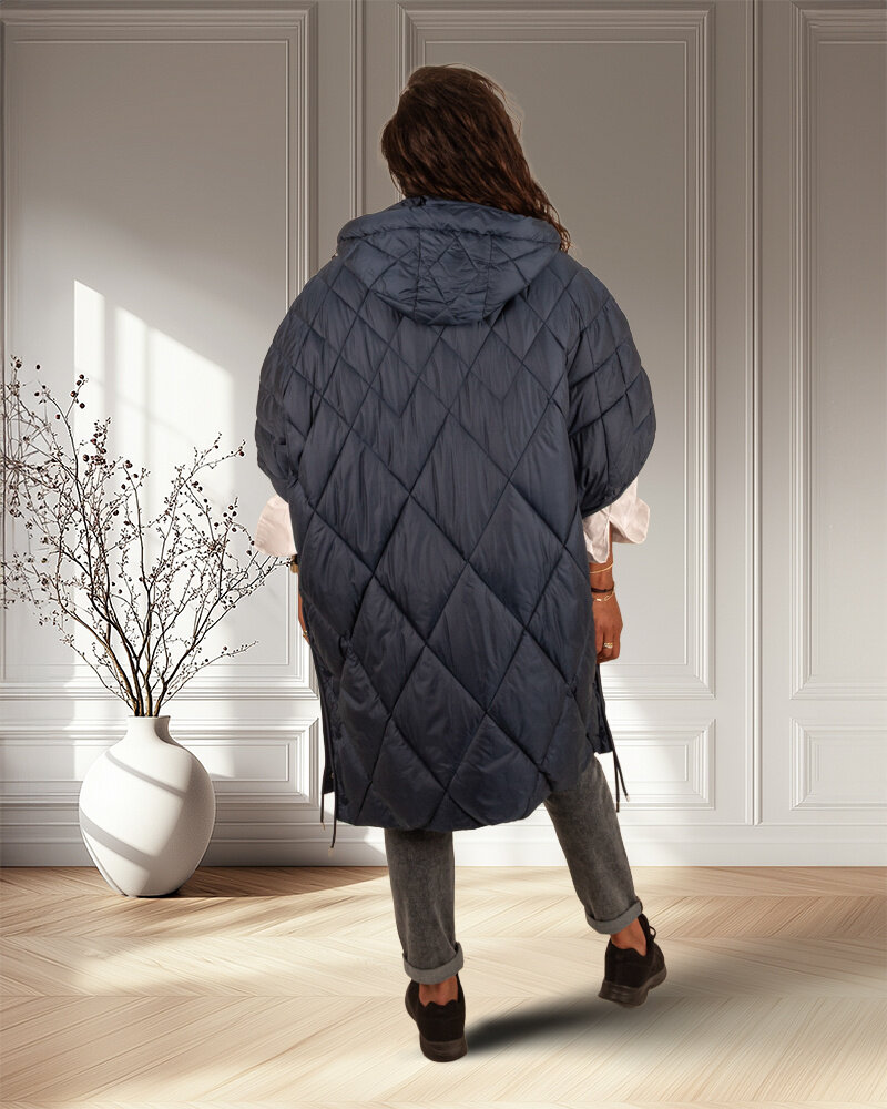 Donkerblauwe lange oversized  bodywarmer van Fly Luxury