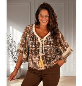 Groen/bruin/beige print ballontop
