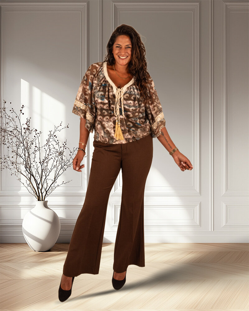 Groen/bruin/beige print ballontop van Iz Naiz