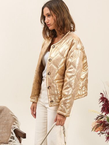 Gewatteerde goudkleurige jasje