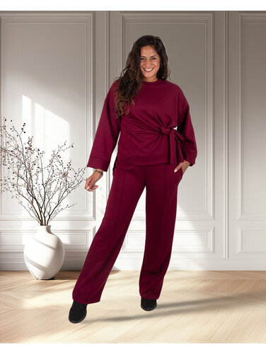 Bordeaux joggingpak knoop sweater