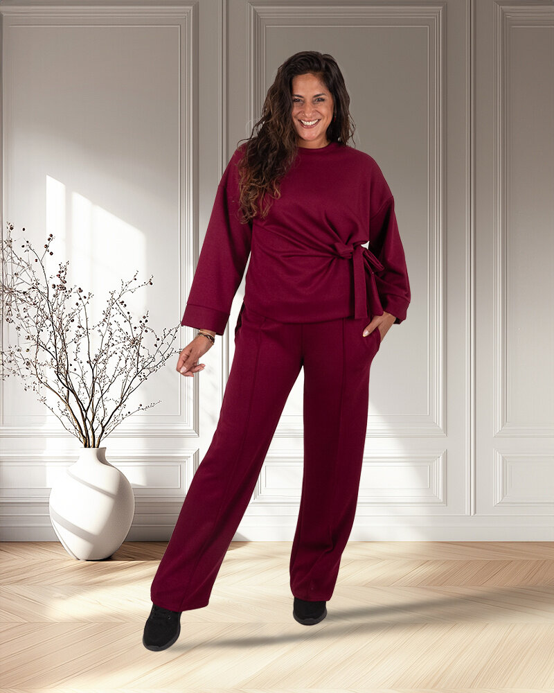 Bordeaux joggingpak met knoop sweater El-Vita