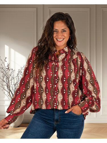 Bordeaux kleurige print blouse