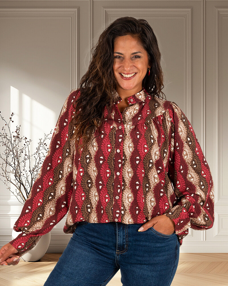 Bordeaux kleurige print blouse van Vanto