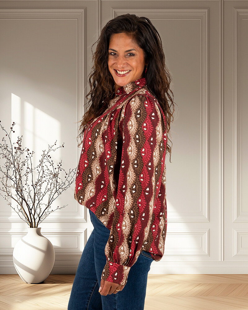 Bordeaux kleurige print blouse van Vanto