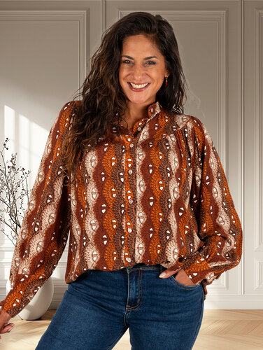 Roest kleurige print blouse
