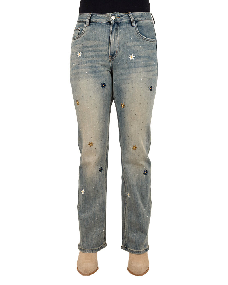 Straight jeans strass met borduursels van Toxik