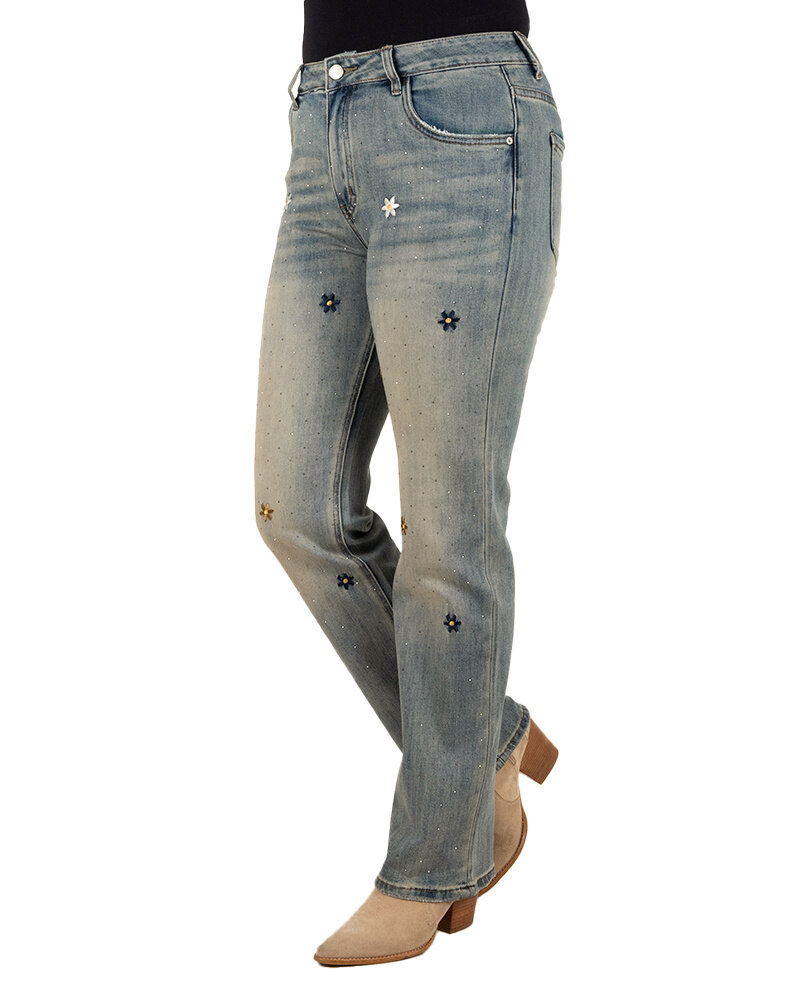 Straight jeans strass met borduursels van Toxik