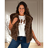 Donkerbruine faux fur bodywarmer met kleine zwarte vlekjes van El vita