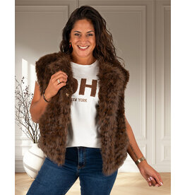 Donkerbruine faux fur bodywarmer