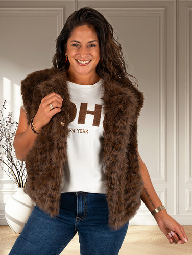El-Vita Donkerbruine faux fur bodywarmer