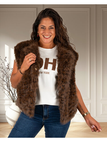 El-Vita Donkerbruine faux fur bodywarmer