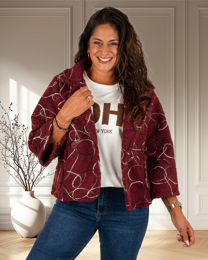 Bordeaux jasje met werkje van New Collection