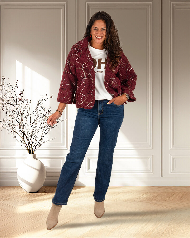 Bordeaux jasje met werkje van New Collection