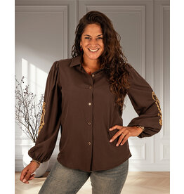 Gemma Ricceri Donkerbruine blouse met gouden borduur