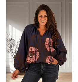 Donkerblauwe print blouse