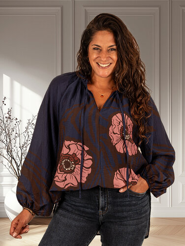 El-Vita Donkerblauwe print blouse