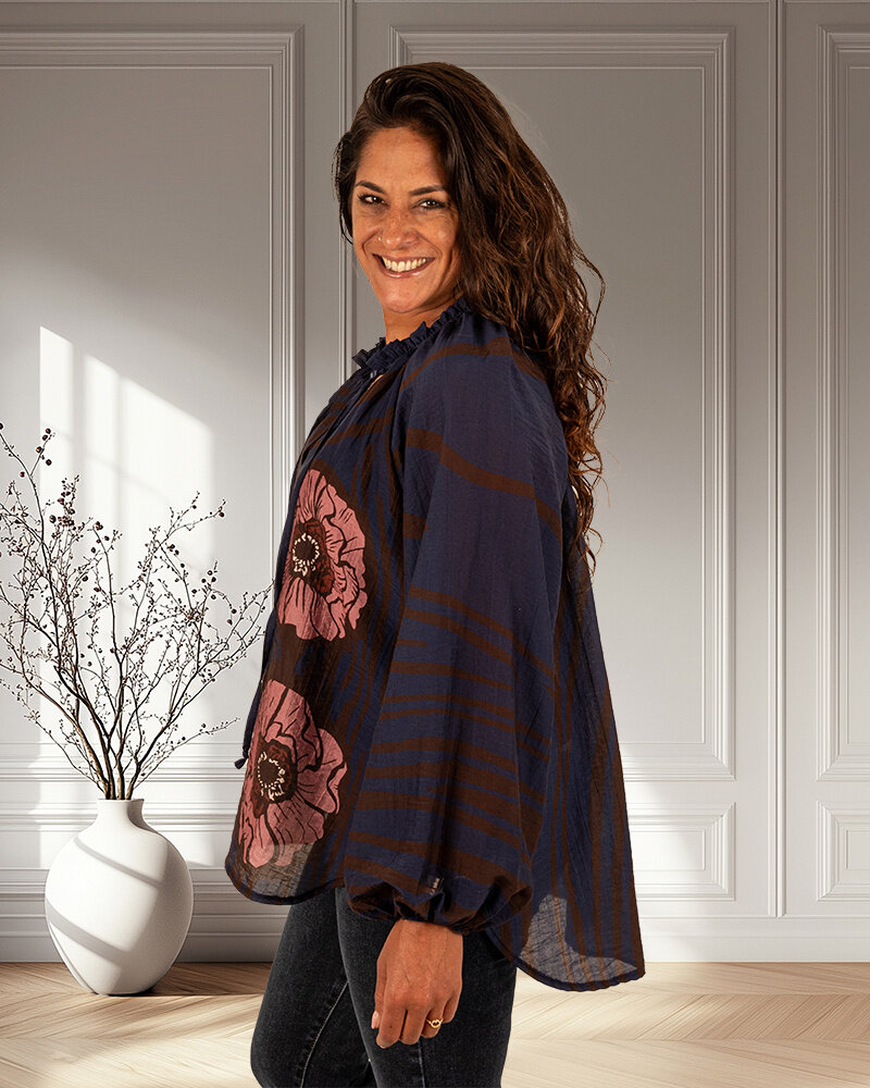 Donkerblauwe print blouse van El-Vita