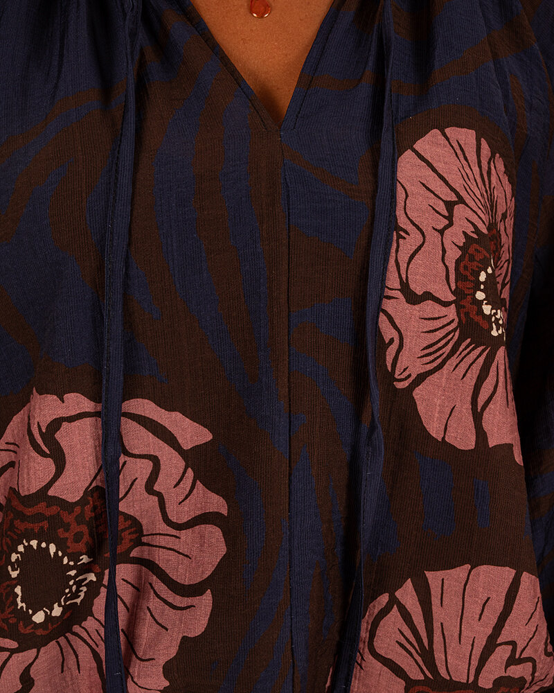 Donkerblauwe print blouse van El-Vita