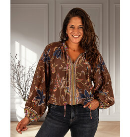 El-Vita Donkerbruine bloemenprint blouse