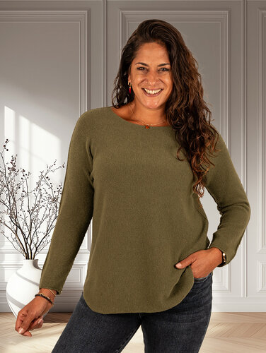 Made in Italy Legergroene trui met ronde hals