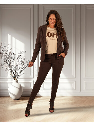 Mi  Piace Donkerbruine  travelstof broek van Mi Piace