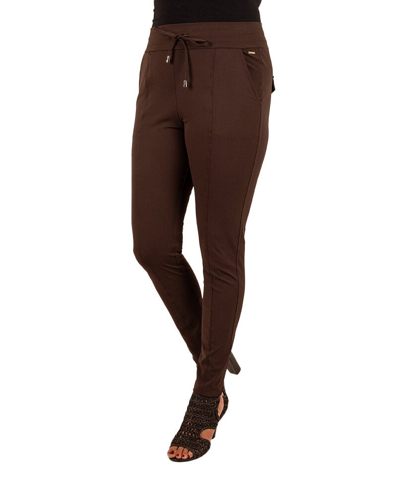 Donkerbruine travelstof broek van Mi Piace