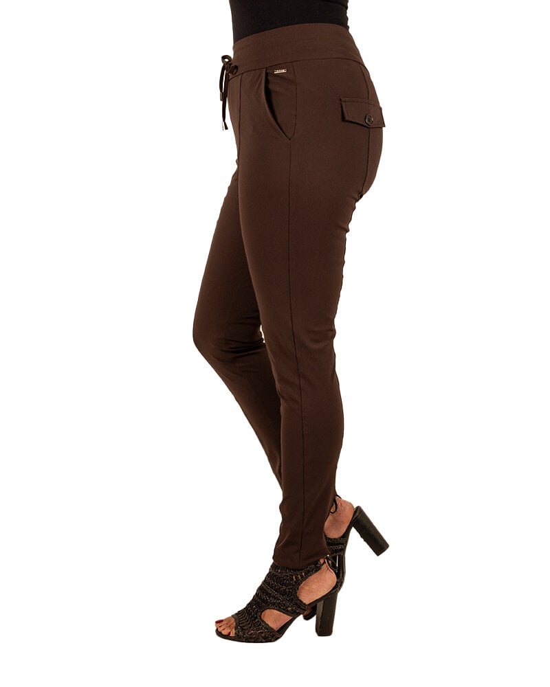 Donkerbruine travelstof broek van Mi Piace