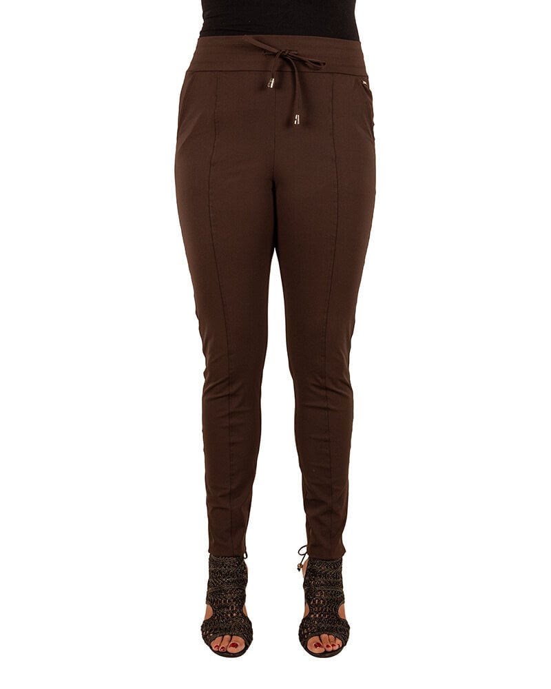 Donkerbruine travelstof broek van Mi Piace
