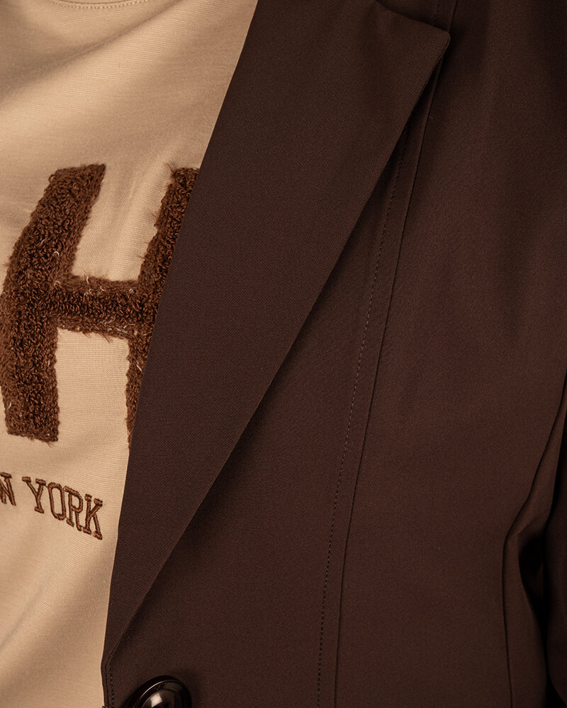 Donkerbruine halflange travelstof blazer van Mi Piace