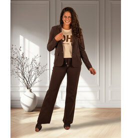 Mi  Piace Donkerbruine  travelstof pantalon met rechte pijp van Mi Piace