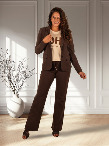 Mi  Piace Donkerbruine  travelstof pantalon met rechte pijp van Mi Piace