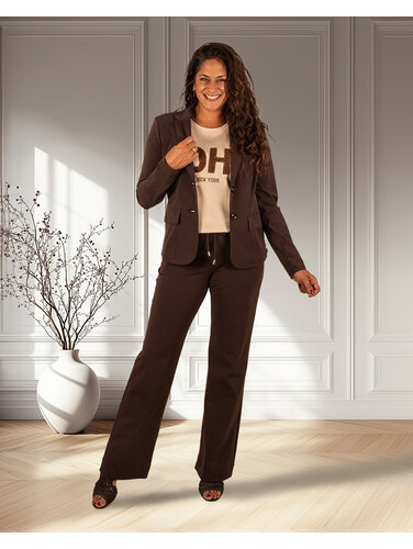 Mi  Piace Donkerbruine  travelstof pantalon met rechte pijp van Mi Piace