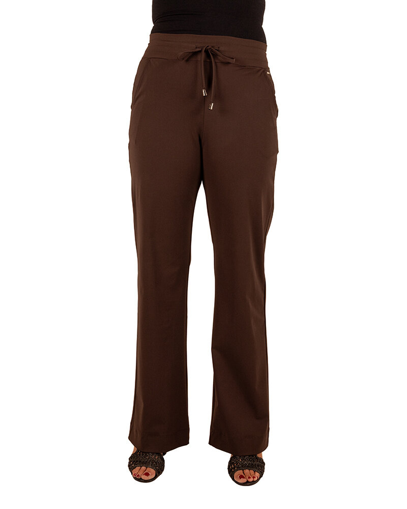 Donkerbruine travelstof pantalon met rechte pijp van Mi Piace