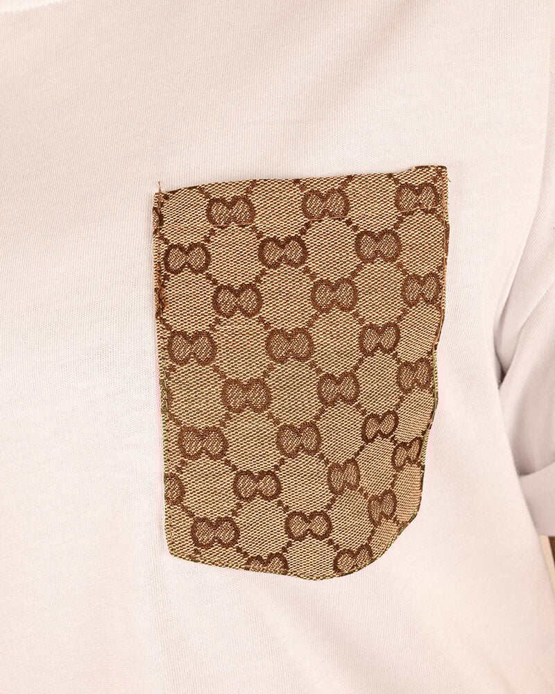 Wit shirt met bruine print borstzak van Azzurro