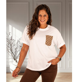Azzurro Wit shirt met bruine print borstzak