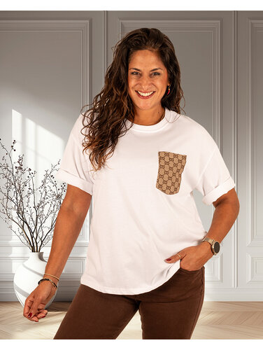 Azzurro Wit shirt met bruine print borstzak