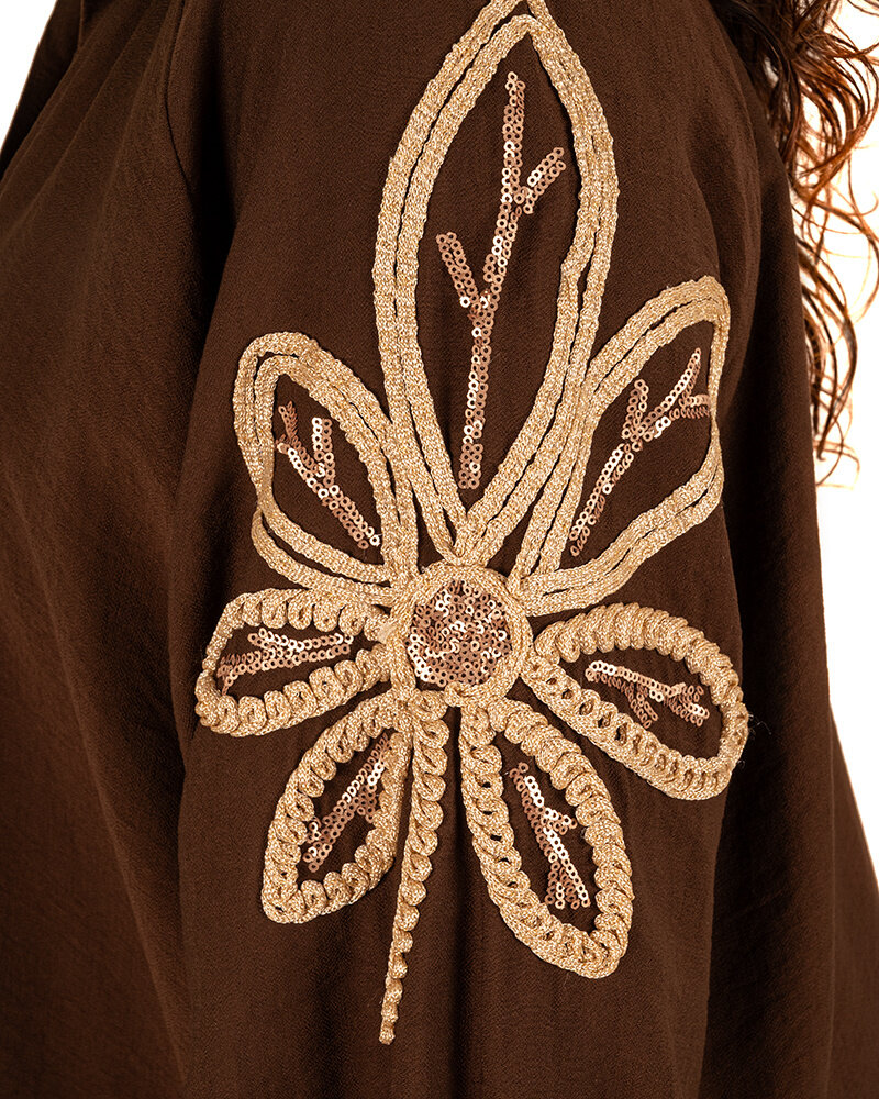 Bruine blouse met gouden mouw applicatie van Gemma Ricceri