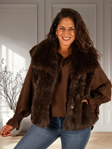 El-Vita Donkerbruine faux fur bodywarmer