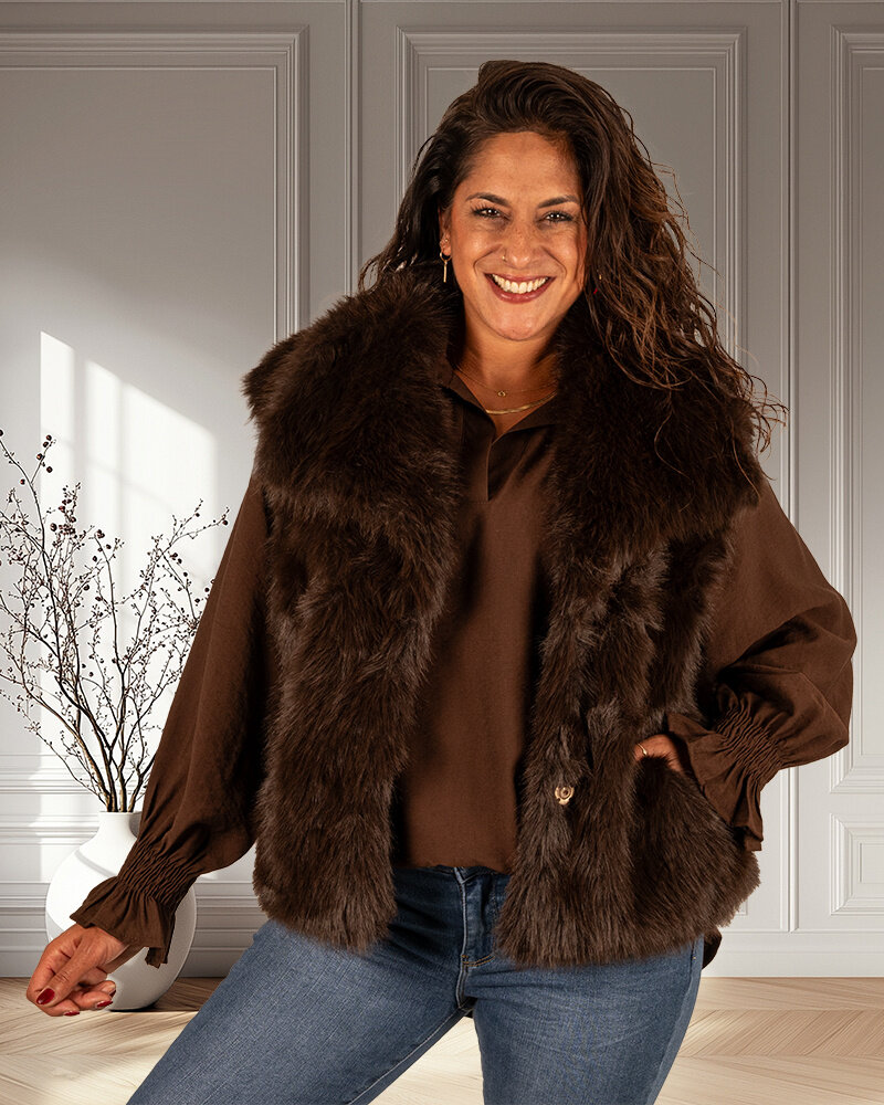 Donkerbruine faux fur bodywarmer van El vita