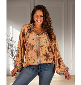Camel bloemenprint blouse