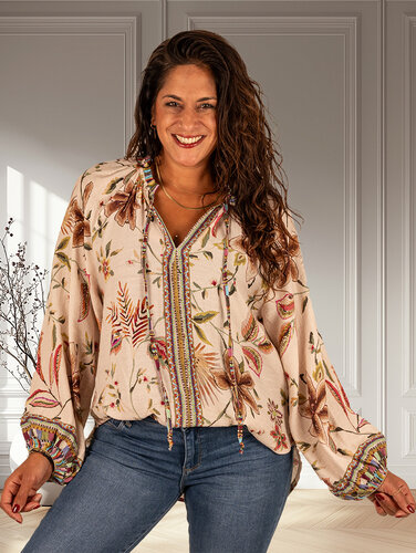 El-Vita Ecru bloemenprint blouse