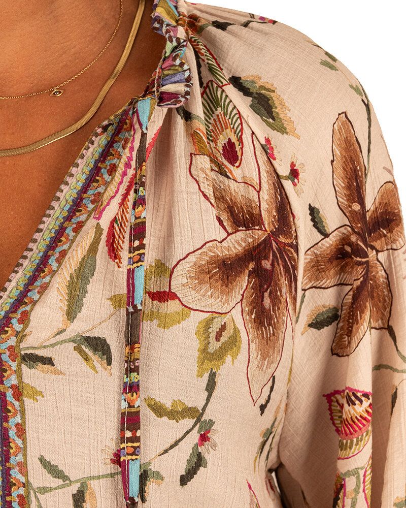 Ecru bloemenprint blouse van El-Vita