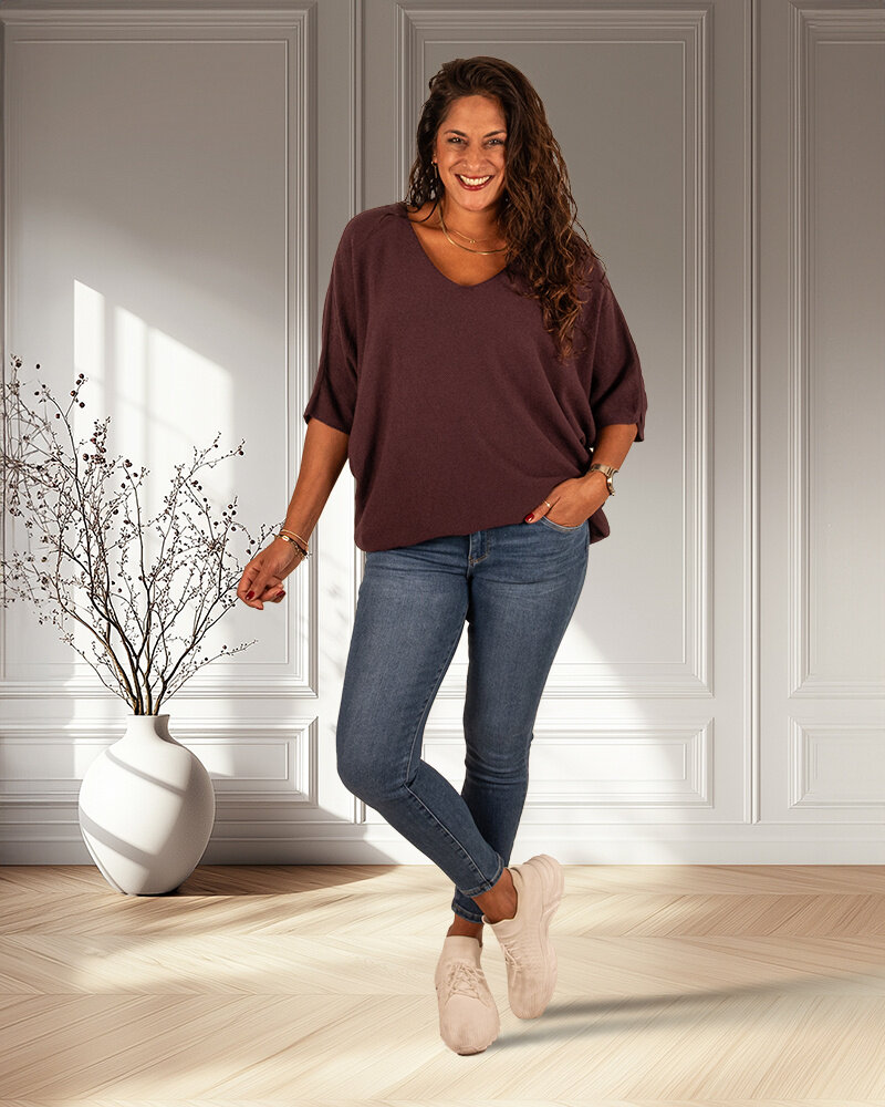 Aubergine trui vleermuismouw van Triple Nine