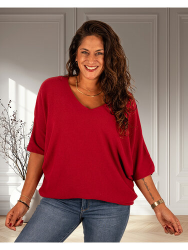 Triple Nine Donkerrode trui vleermuismouw