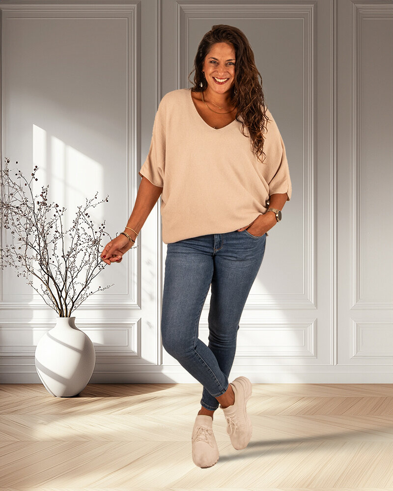Beige trui vleermuismouw van Triple Nine