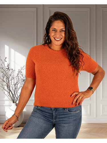 El-Vita Roest/oranje gebreide trui met korte mouw